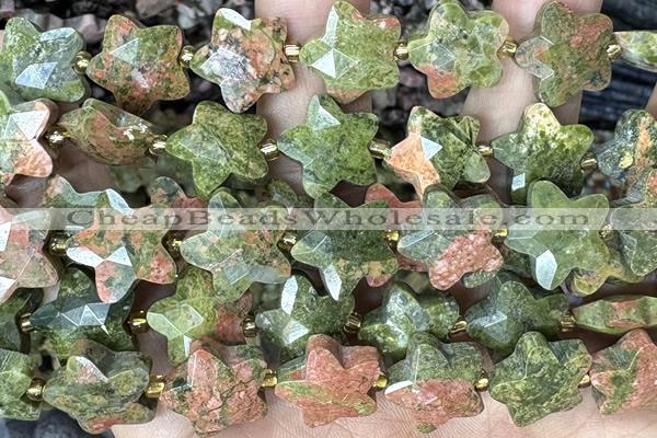 STAR52 15 inches 14mm faceted star unakite gemstone beads
