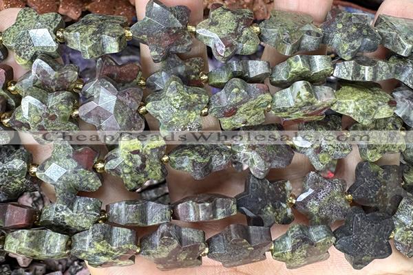 STAR53 15 inches 14mm faceted star bronze green gemstone beads