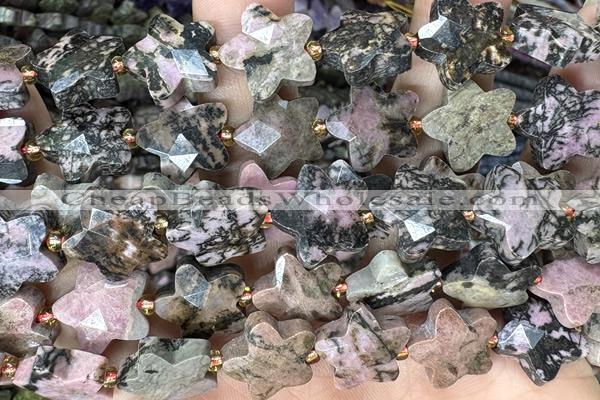 STAR54 15 inches 14mm faceted star rhodonite gemstone beads