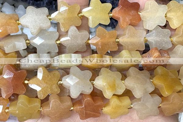 STAR55 15 inches 14mm faceted star pink aventurine jade beads