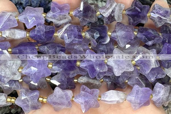 STAR59 15 inches 14mm faceted star amethyst gemstone beads