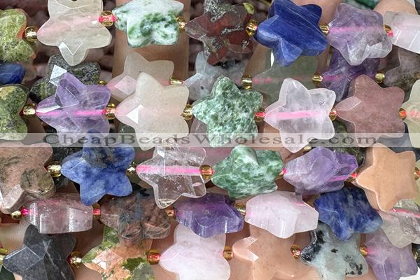 STAR63 15 inches 14mm faceted star mix gemstone beads