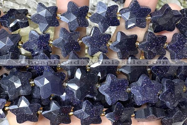 STAR64 15 inches 14mm faceted star blue glodstone beads
