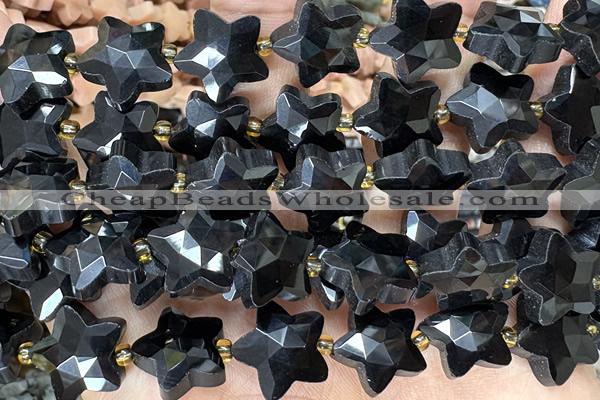 STAR65 15 inches 14mm faceted star black onyx beads